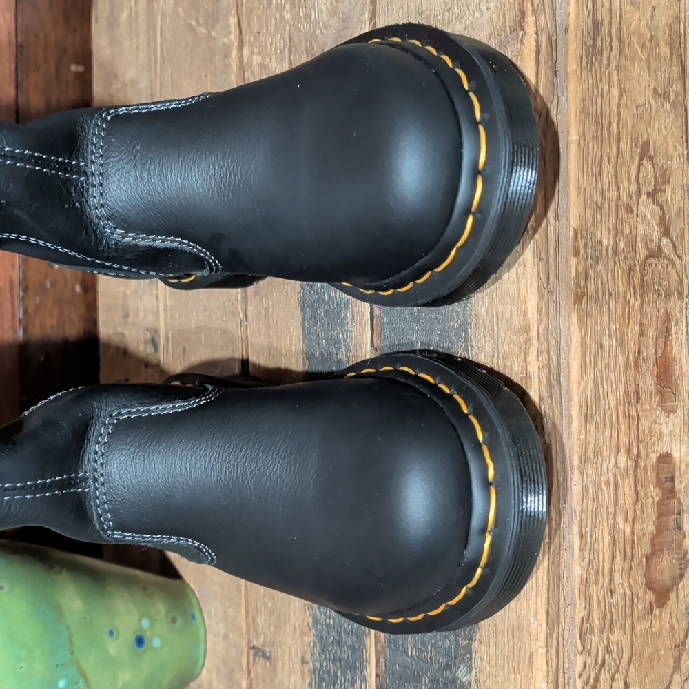 NWT Dr. Martens Black Leather Boots with Gold Stitching - Picture 6 of 10